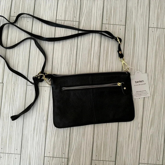 NWT | Befen | Leather Black SoftSmartphone Crossbody Wallet Convertible Purse - Picture 1 of 4